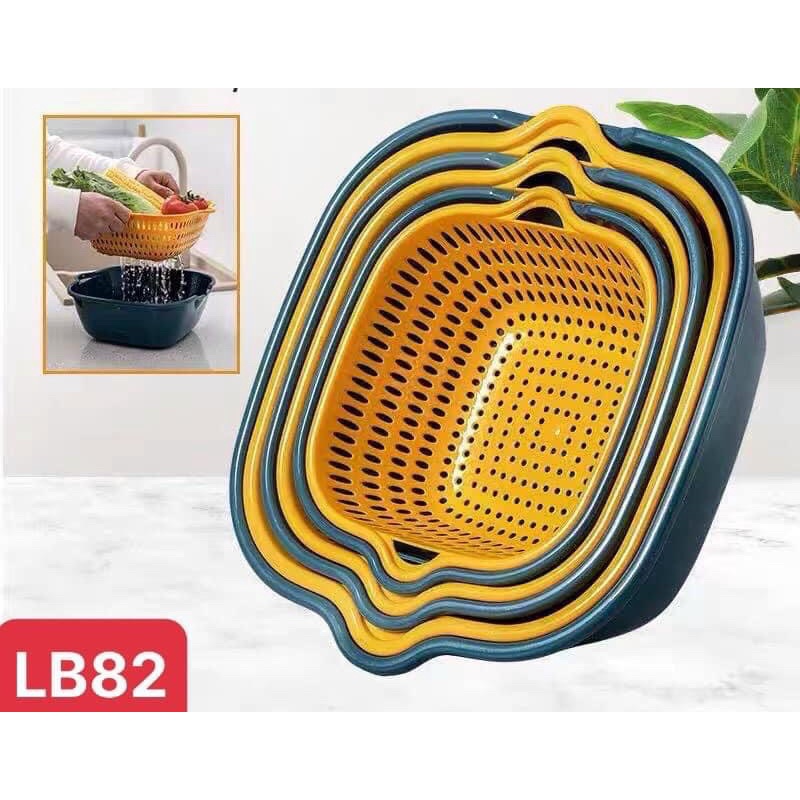 Bộ Rổ 6 Món Kèm Chậu Chất Liệu Nhựa Cao Cấp, Đựng Đồ Đa Năng