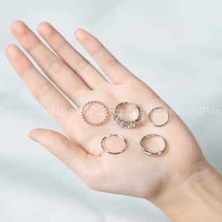 Set nhẫn nữ 5 chiếc basic màu vàng gold panhouse