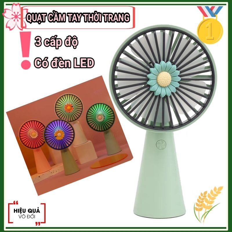 Quạt mini cầm tay- 3 cấp độ 2021, có đèn Led ban đêm thiết kế sang trọng và dễ thương dành cho các ban trẻ
