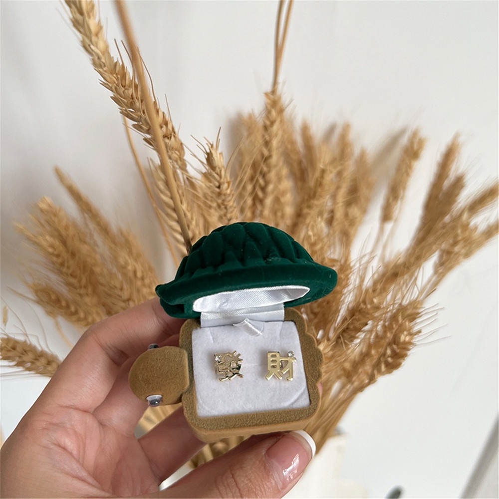 Cod Qipin Hộp Đựng Nhẫn Đính Hôn / Trang Sức Hình Chú Rùa Vui Nhộn Bằng Nhung Vintage