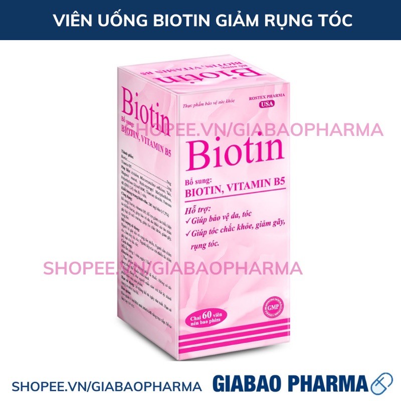 Viên uống Biotin bổ sung Biotin và Vitamin B5 giúp giảm rụng tóc, bảo vệ da, chắc móng (Hộp 60 viên)