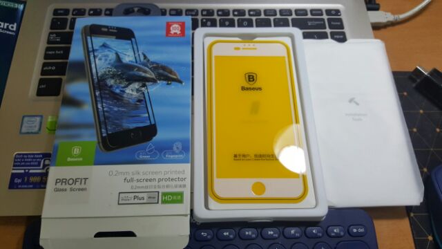 Miếng dán cường lực full màn Baseus 0.2mm cho iphone 7plus màu trắng