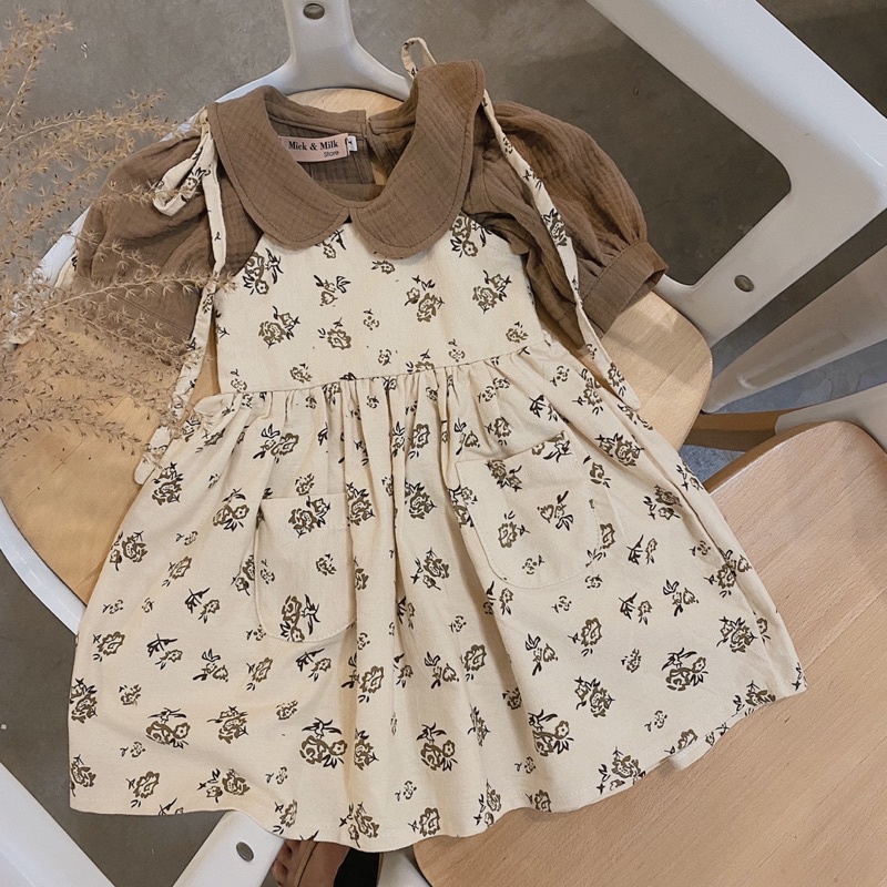 Set Đầm Cho Bé Gái Mick And Milk 1,2,3,4,5,6 Tuổi Váy Trẻ Em Xinh Xắn Đáng Yêu Phong Cách Vintage Hoạ Tiết Hoa