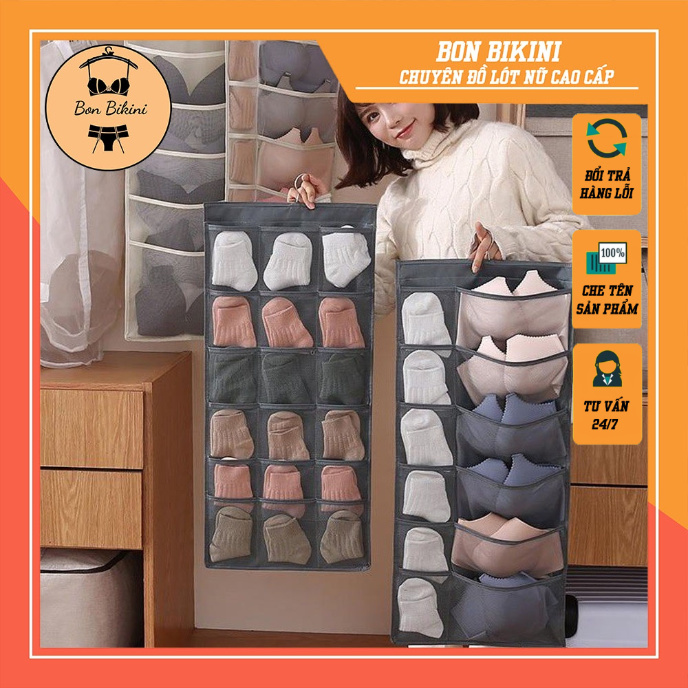 Túi vải đựng đồ lót và tất 2 mặt nhiều ngăn có móc treo tiện dụng (MS03)