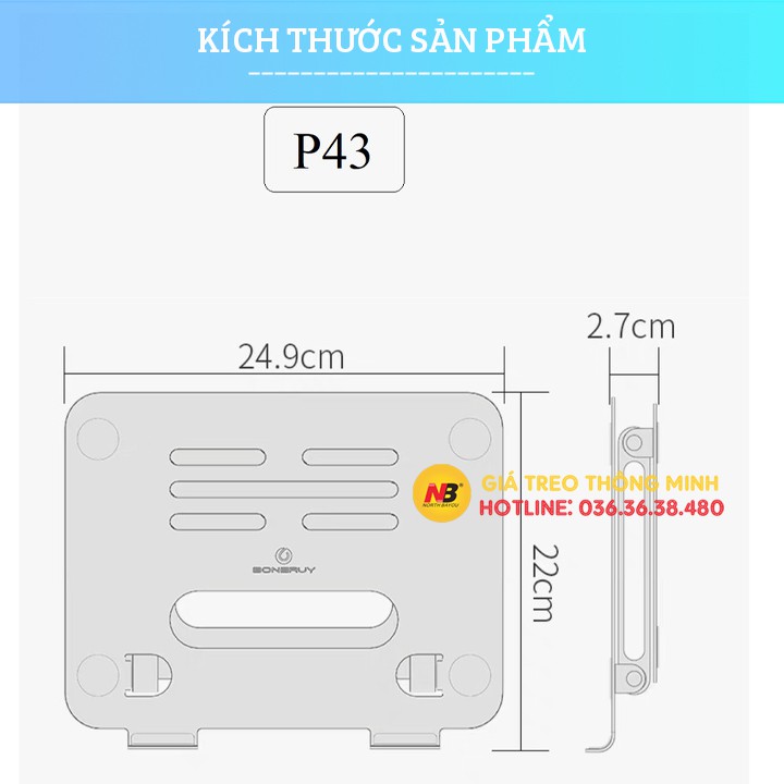 Giá đỡ laptop tablet bằng nhôm 11 - 17.3 Inch - Đế tản nhiệt nâng Macbook - máy tính bảng - Ipad  Model: P43