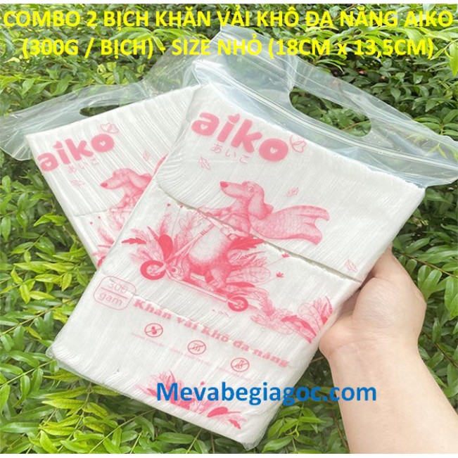 (100% HÀNG CTY AIKO) COMBO 2 BỊCH KHĂN VẢI KHÔ ĐA NĂNG AIKO (300G / BỊCH) - SIZE NHỎ (18CM x 13,5CM)