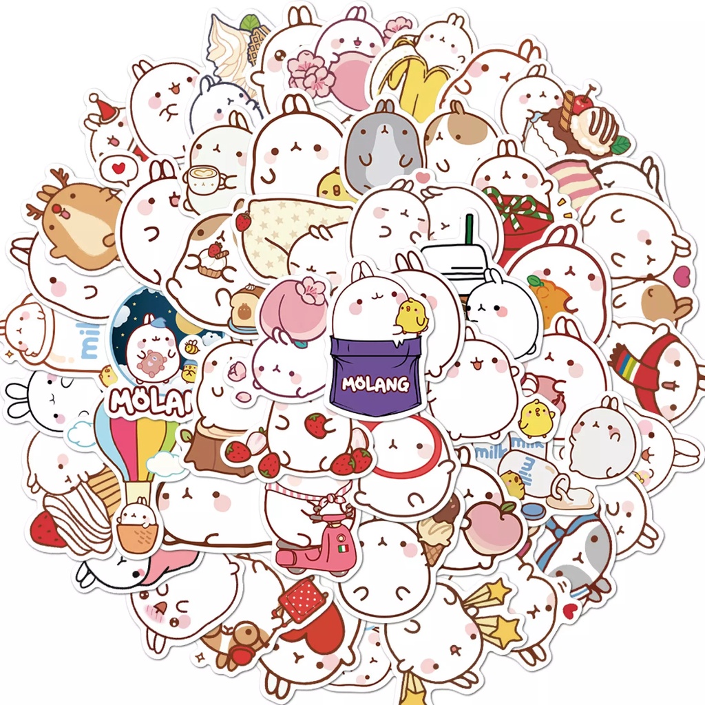 Set 50 sticker hình dán decal thỏ Molang chống thấm nước