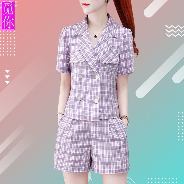 bộ quần đùi kẻ sọc mùa hè nữ 2021 phiên bản Hàn Quốc mới chuyên nghiệp áo công sở OL hai mảnhYTUUHGR