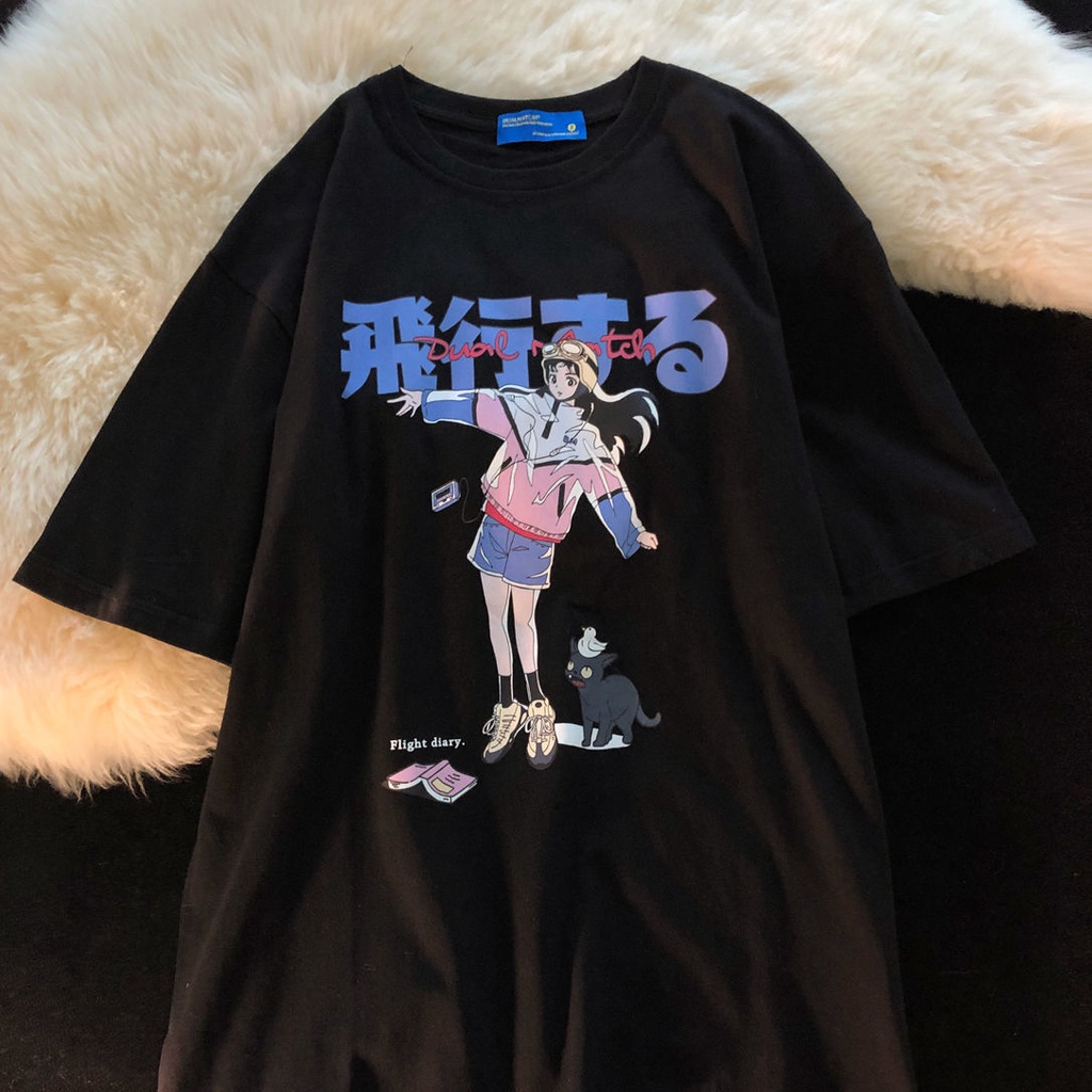 Áo Thun Ngắn Tay In Họa Tiết Dễ Thương Phong Cách Nhật Bản Thời Trang Mùa Hè Cho Nam Và Nữ