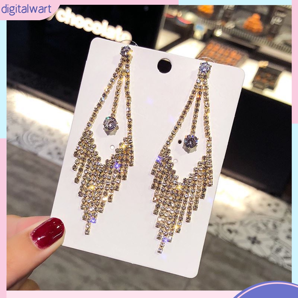 Cặp bông tai dạng thả hình học đính đá thời trang cho nữ