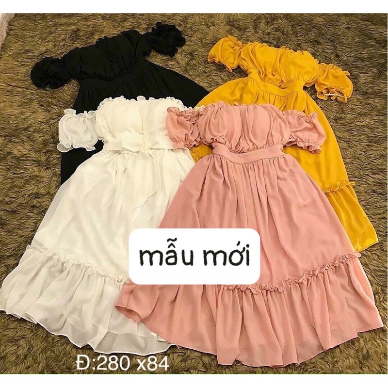 Váy Đầm Nữ Trễ Vai Dáng Xòe Dự Tiệc , Dạo Phố Sang Chảnh