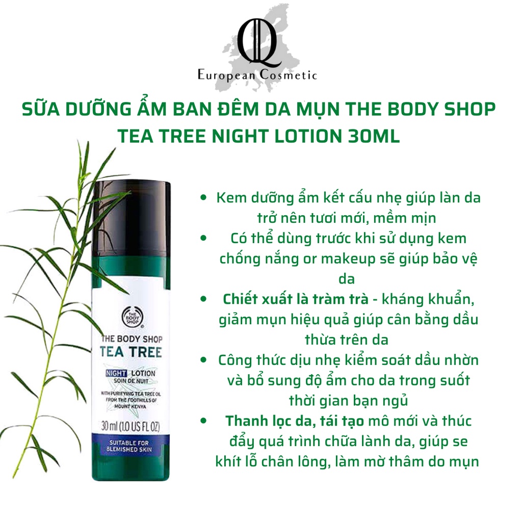 Sữa dưỡng ẩm đêm cho da mụn tea tree the body shop night lotion 30ml