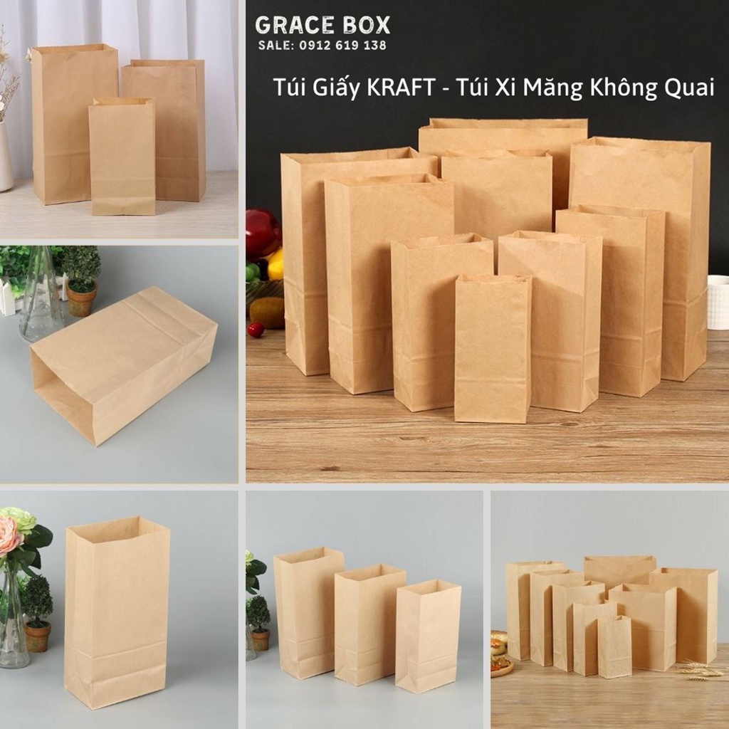 {Giá Sỉ} Combo 10 Túi Giấy Kraft - Túi Giấy Xi Măng Định Lượng 80gms - Hàng Chất Lượng Công Ty Grace Box