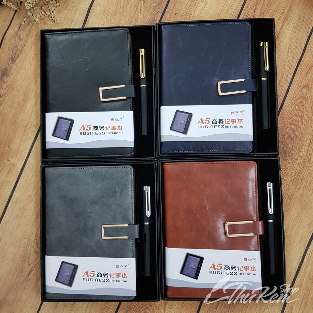 Combo Sổ bìa da Business A5 kèm bút sang trọng lịch sự làm quà tặng 0525, 25-12