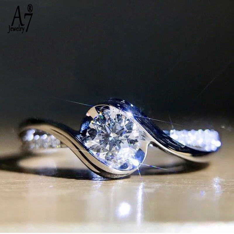 Nhẫn mạ vàng trắng 18K đính đá kiểu dáng sang trọng dành cho nữ