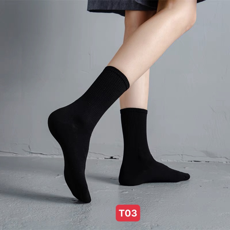 Tất cao cổ nữ hàn quốc đẹp cao cấp cute màu trắng đen SHOESCARE T3