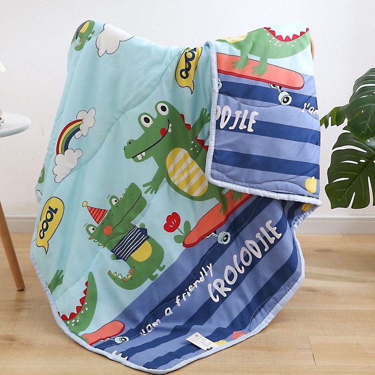 Mền Chăn Đũi Hè Thu Cho Bé; Chăn Cotton 2 Mặt Trần Bông Hoạt Hình 110x130cm Mềm Mịn Cao Cấp Cho Bé