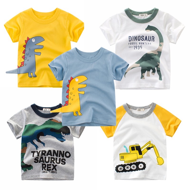 🔥🔥Ready Stock Children's Korean Fashion Dinosaur Creative Kids T-shirt Ins Photo Popular Models Boys Clothing🔥