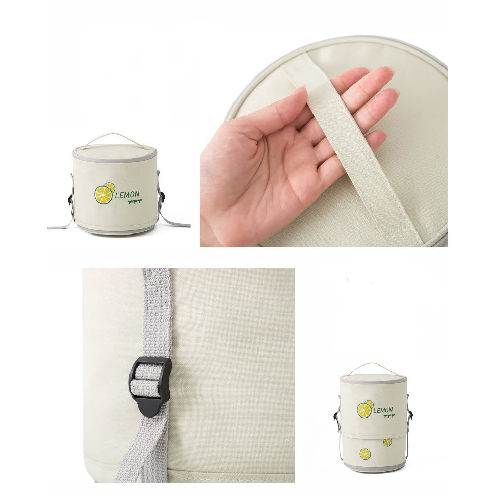 Túi đựng cơm giữ nhiệt cao cấp, 4 lớp giữ nhiệt nóng, lạnh (size 16x14x27 cm), Túi đựng thức ăn tròn - LEMON