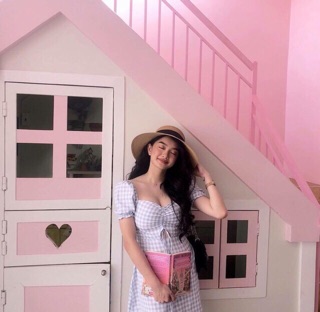 Đầm caro nhún ngực