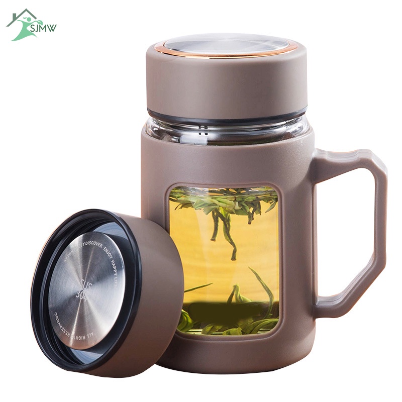 Cốc Thủy Tinh Uống Trà Dung Tích Lớn Có Nắp Lọc Chống Đổ Có Tay Cầm Cho Nam Và Nữ