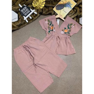 Set Bộ Vải Đũi Thêu Hoa Thời Trang Siêu Hot SBLD_1002