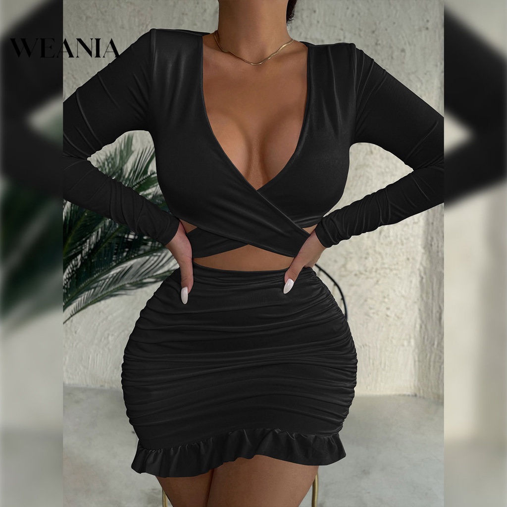 Set Áo Croptop Cổ Chữ V + Chân Váy Bút Chì Xẻ Tà Quyến Rũ