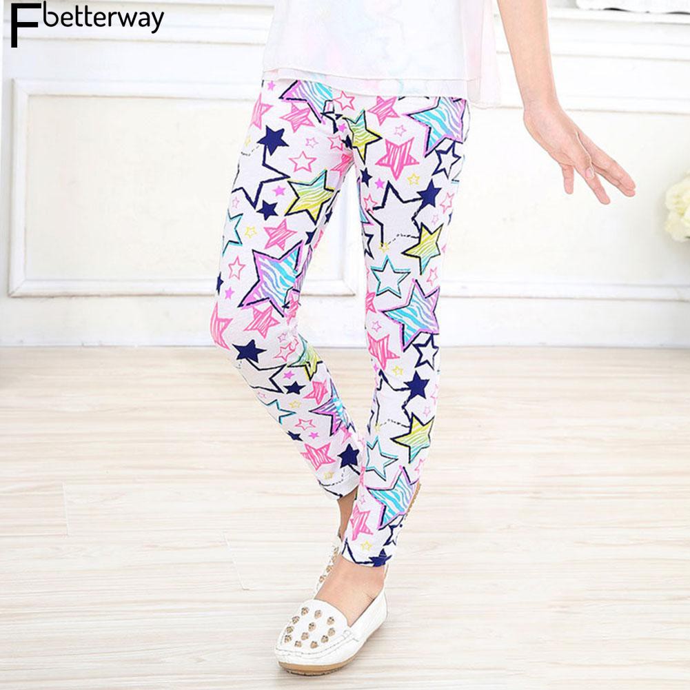 Quần Legging Co Giãn In Hoa Và Ngôi Sao Cho Bé Gái (2-14 Tuổi)