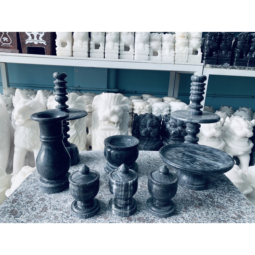Bộ đồ thờ cúng đá vân đen
