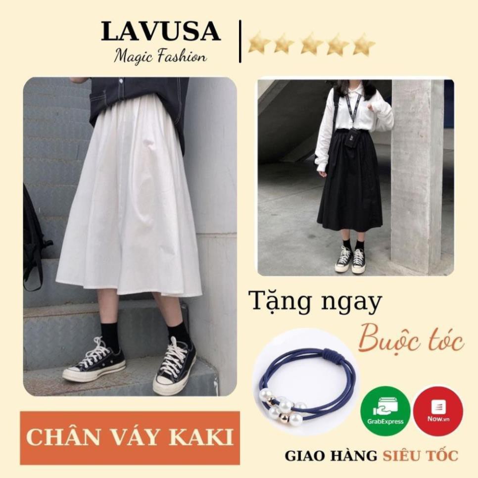 Chân Váy Kaki 🐷FREESHIP🐷 Chân Váy Dài Hai Màu Đen Trắng - Chân Váy Bồng Lưng Chun LAVUSA ✔️