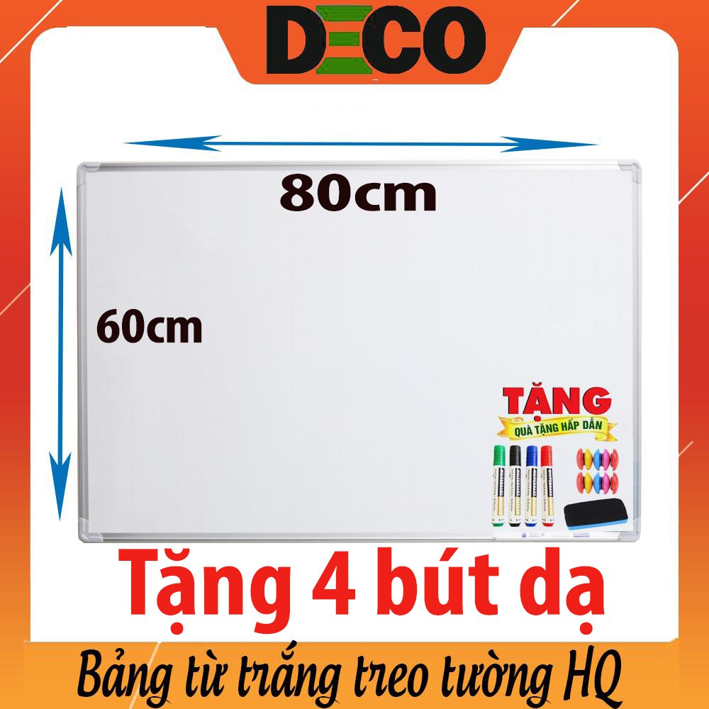 Bảng Từ Trắng 60x80cm Viết Bút Dạ Cao Cấp , tặng kèm 4 bút lông, 10 nam châm, 1 bông lau.