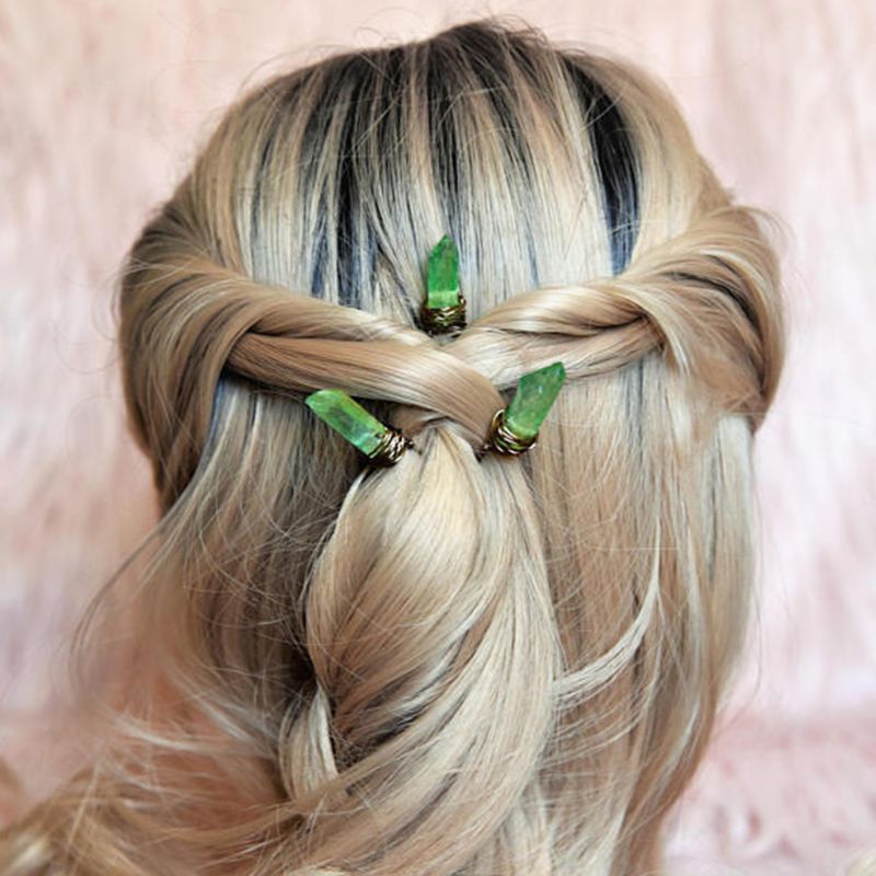 Kẹp Chữ U Pha Lê Màu Gradient Phong Cách Boho Dành Cho Cô Dâu