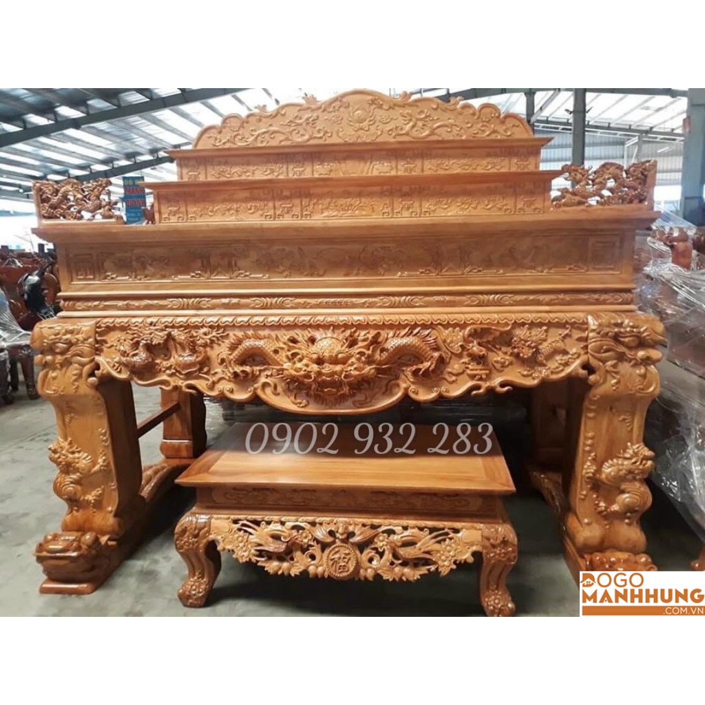Sập thờ 3 tầng gỗ gõ đỏ 2m17 chân 20 giá tại xưởng