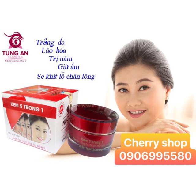 Kem trắng da, Lão hóa, Nám, Giữ ẩm, Se khít lỗ chân lông 5 trong 1 Ngọc Ân 30g đủ giấy công bố mộc đỏ