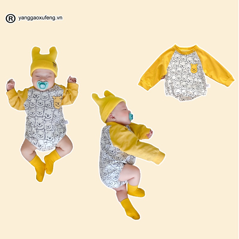 Bộ Áo Liền Quần Tay Dài In Hoạt Hình Thời Trang Mùa Thu Cho Bé Sơ Sinh