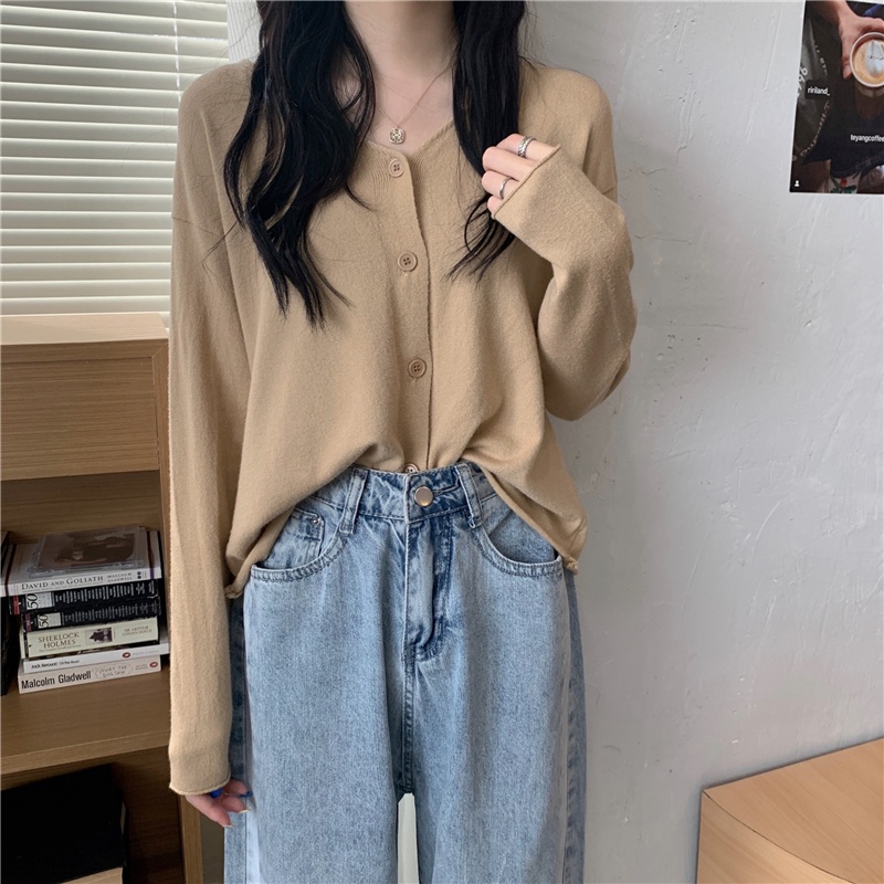 Áo Khoác cardigan Dệt Kim Tay Dài Cổ Chữ V Thời Trang Hàn Quốc Cho Nữ