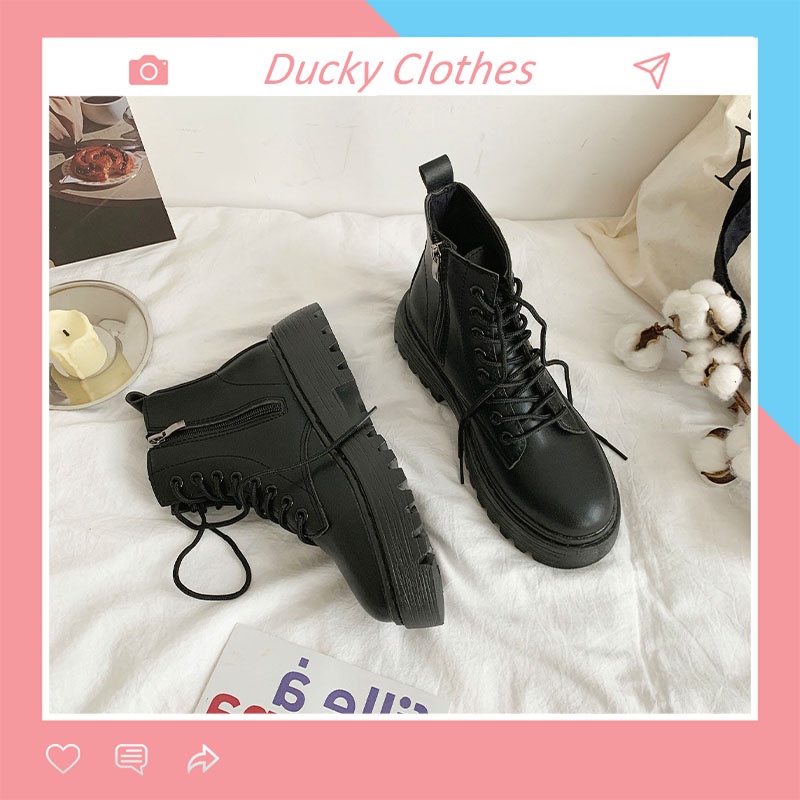 Boots nữ cao cổ , Giày ulzzang nữ , Giày da nữ