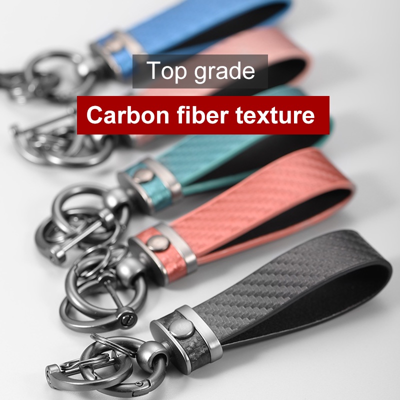 Móc Khoá Ô Tô / Móc Khóa Móc Khoá Ô Tô Cao Cấp / Bao Da Chìa Khoá Ô Tô / Móc Khóa / Móc Khóa Da Vân Sợi Carbon Phối Hình Móng Ngựa Độc Đáo Cho Nam Nữ