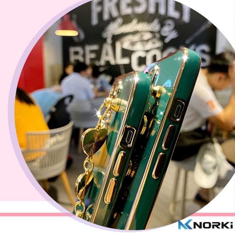 Ốp Điện Thoại Mềm Mạ Hình Trái Tim Có Dây Đeo Tay Cho Samsung Galaxy S22 S21 S9 Plus S21 S22 Ultra S21FE S20