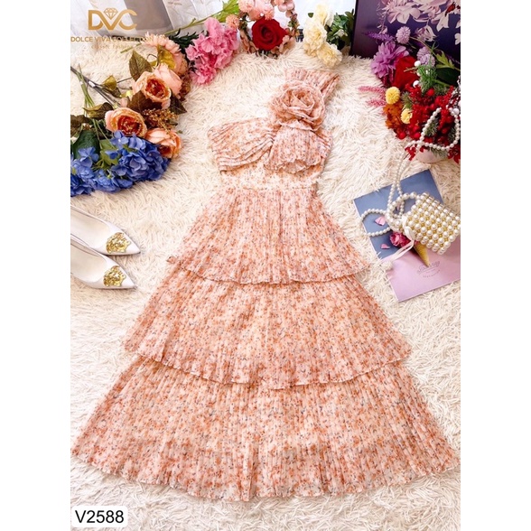 V2588 váy voan hoa nhí 3 tầng