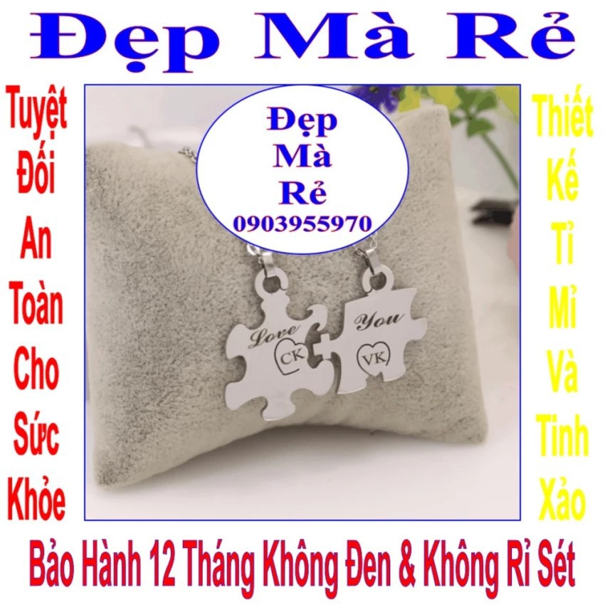 Dây chuyền cặp màu trắng 2 mảnh ghép khắc chữ CK / VK kết hợp Love / You (2 dây) - DCC00019T035069