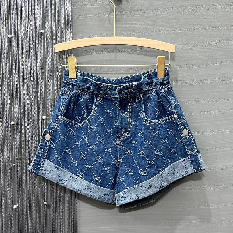 Quần đùi denim lưng cao ống rộng thời trang năng động dành cho nữ