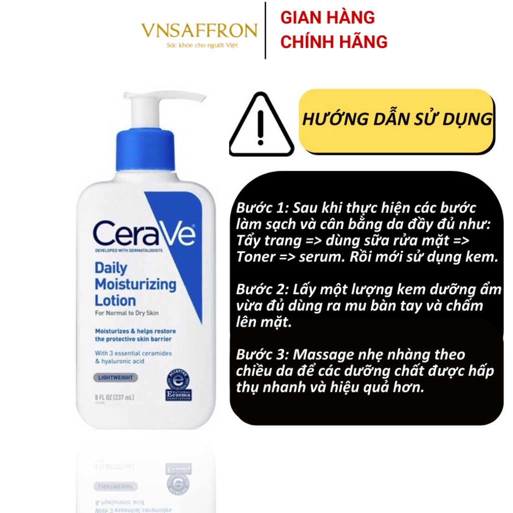 Kem dưỡng ẩm dùng hàng ngày bản Mỹ và Pháp CeraVe Daily Moisturizing Lotion các size 236ml - 355ml - 473ml