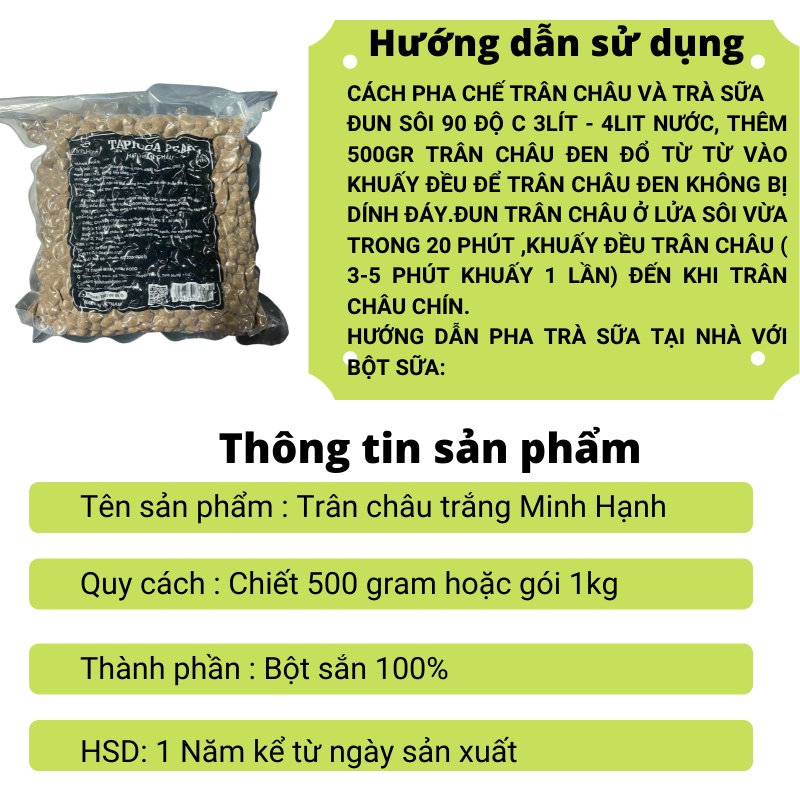 Trân châu Trắng topping làm nguyên liệu trà sữa đồ uống Minh Hanh chính hãng (1KG) hàng Việt Nam từ 100% bột khoai tây