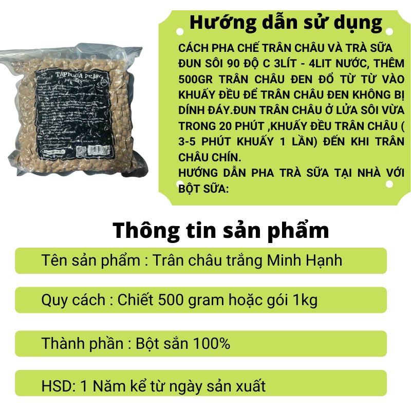 Trân châu Trắng topping làm nguyên liệu trà sữa đồ uống Minh Hanh chính hãng  hàng Việt Nam từ 100% bột khoai tây
