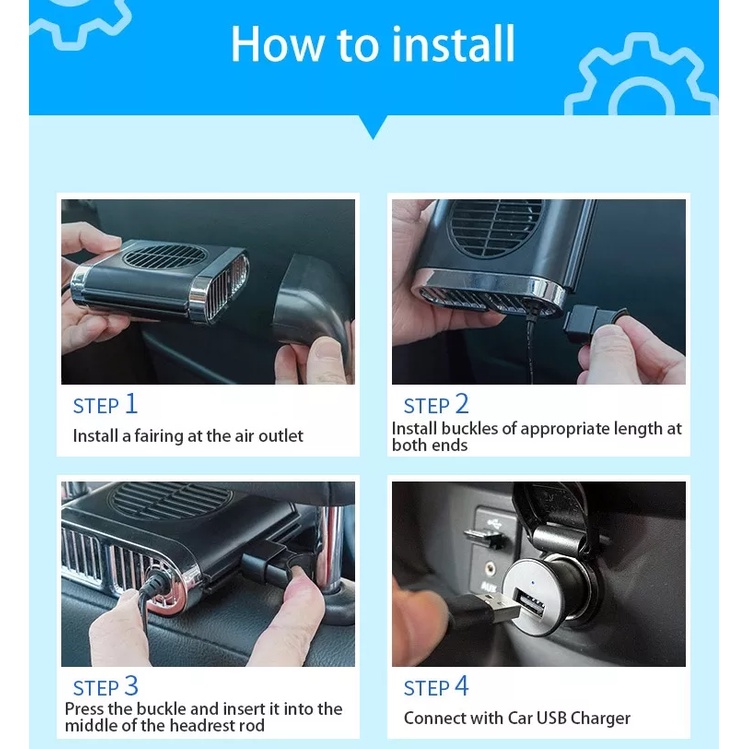 Quạt ô tô USB 3 tốc độ làm mát gắn chỗ tựa đầu và lưng ghế sau xe hơi/xe tải/xe SUV