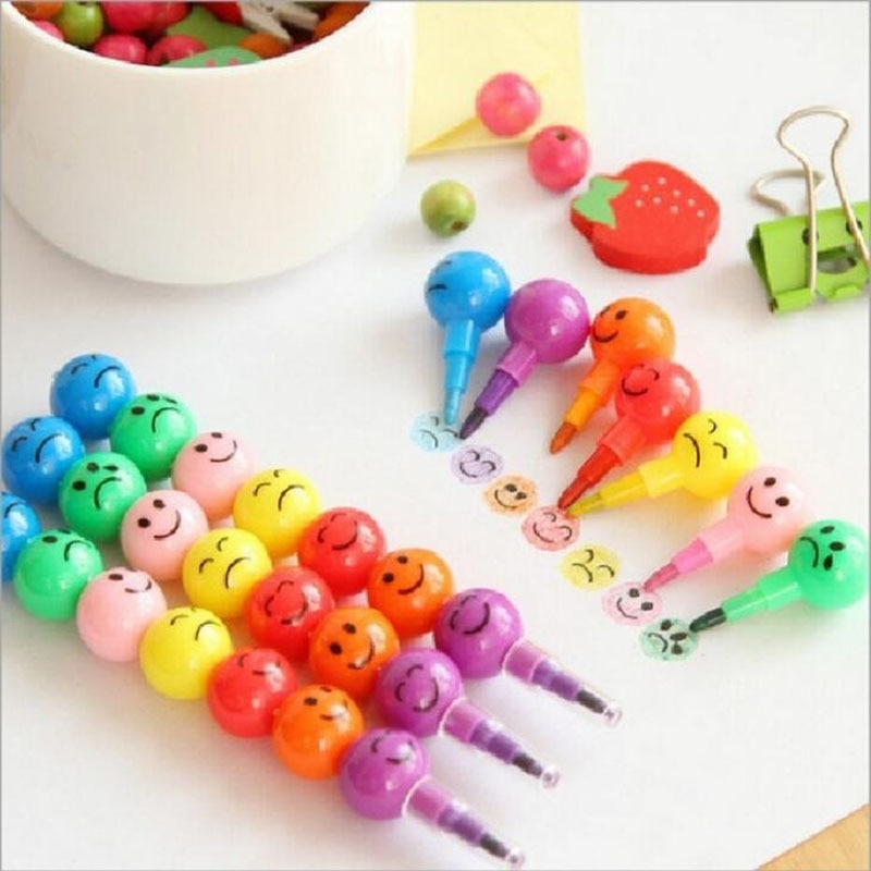 Set 5 Bút Màu 7 Ngòi Hình Mặt Cười Dễ Thương