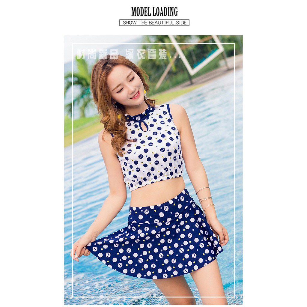 Bikini, Đồ Bơi 2 Mảnh Tôn Da Gồm áo Crop top + Quần giả váy ( BƠI CHẤM BI)