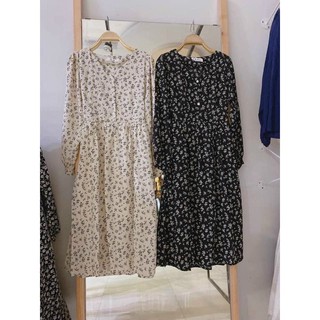 đầm vintage ulzzang : trắng - đen