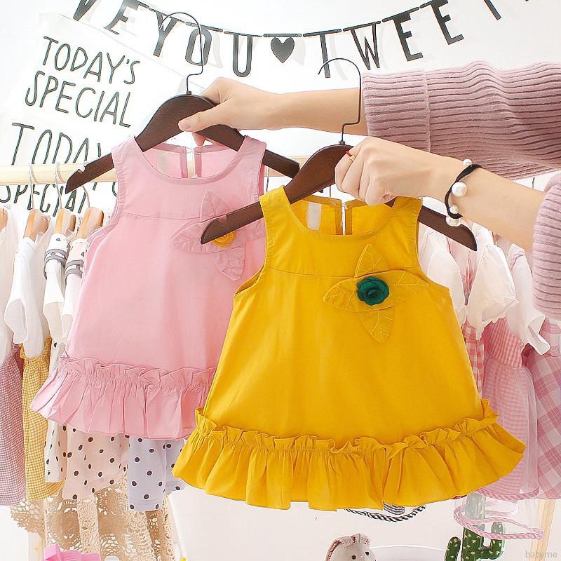Đầm cotton màu trơn không tay xinh xắn cho bé gái